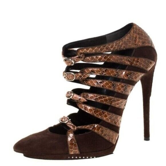 Balenciaga Strappy Pointed Toe Heels Brown Leather Womens US 9 - Picture 11 of 11